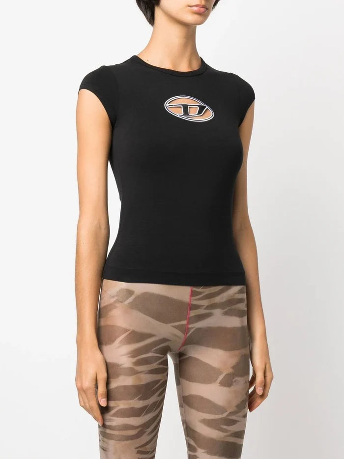 DIESEL WOMEN T-Angie Logo Cut Out T-Shirt Black - MAISONDEFASHION.COM