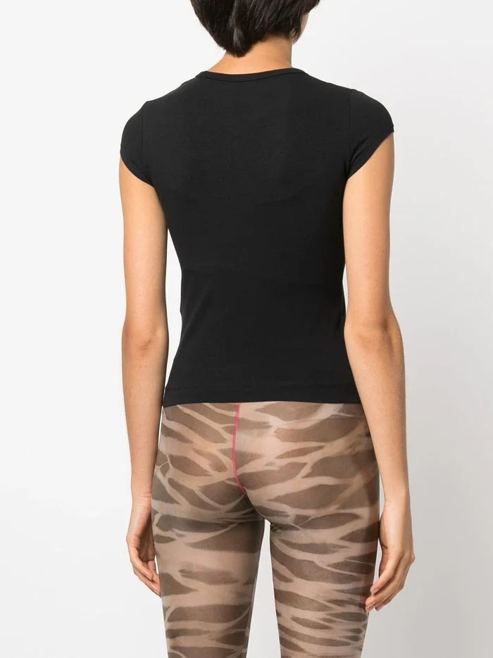 DIESEL WOMEN T-Angie Logo Cut Out T-Shirt Black - MAISONDEFASHION.COM