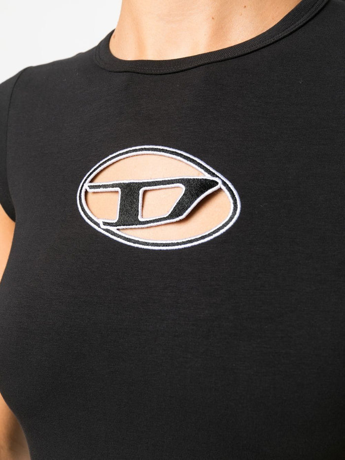DIESEL WOMEN T-Angie Logo Cut Out T-Shirt Black - MAISONDEFASHION.COM