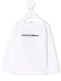 DOLCE & GABBANA BABY Boys Embroidered Logo Long Sleeved T-shirt White - MAISONDEFASHION.COM