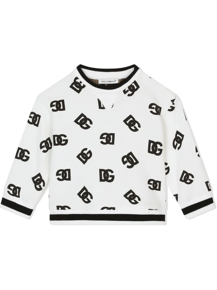 DOLCE & GABBANA BABY Logo-print Crewneck Sweatshirt Black/White - MAISONDEFASHION.COM