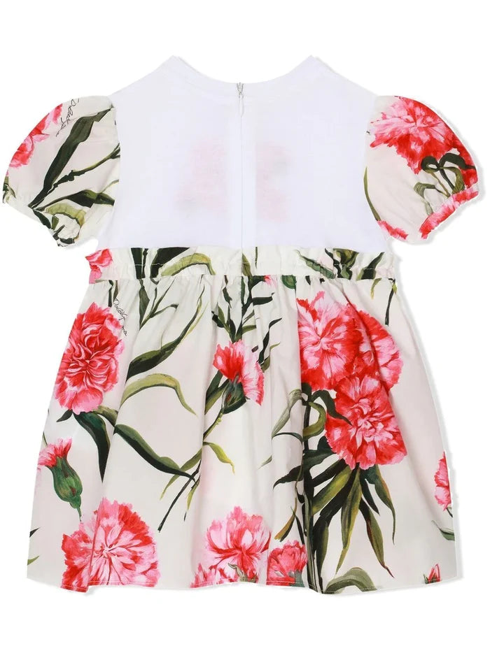DOLCE & GABBANA BABY Logo-print Floral Dress White/Multicolour - MAISONDEFASHION.COM