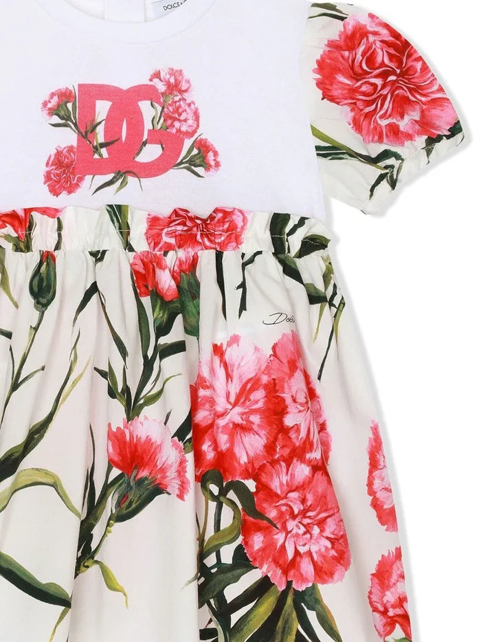 DOLCE & GABBANA BABY Logo-print Floral Dress White/Multicolour - MAISONDEFASHION.COM