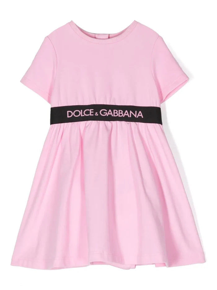 DOLCE & GABBANA BABY Logo-waistband T-shirt Dress Pink - MAISONDEFASHION.COM