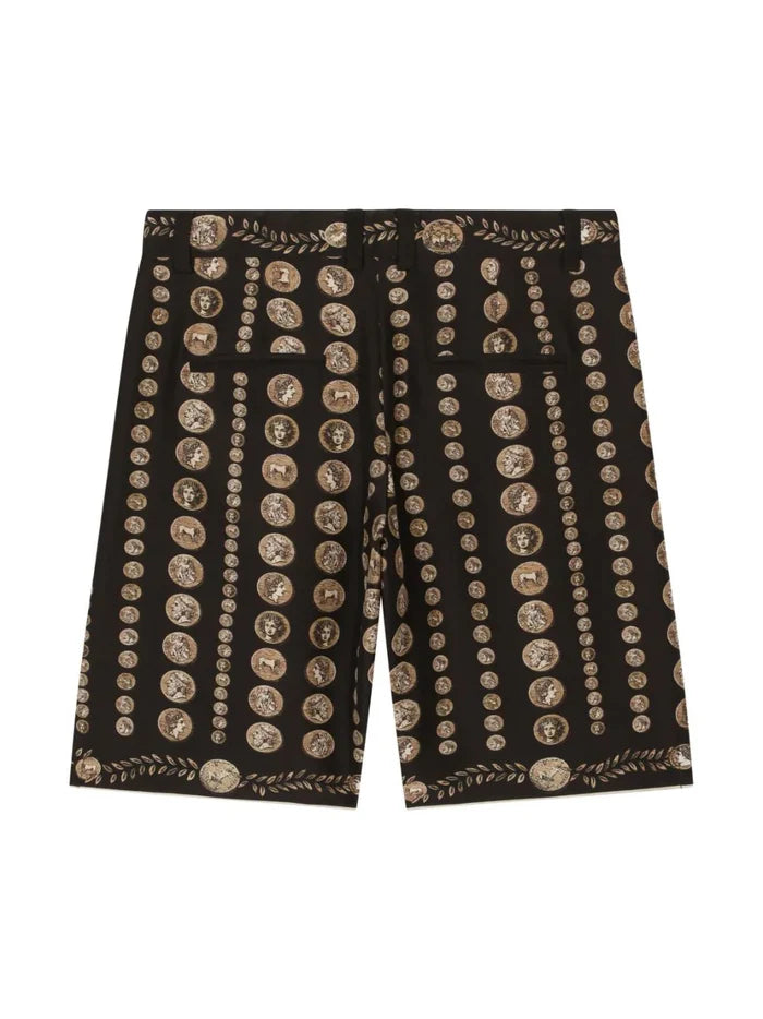 DOLCE & GABBANA KIDS Boys Coin-print Bermuda Shorts Black/Gold - MAISONDEFASHION.COM