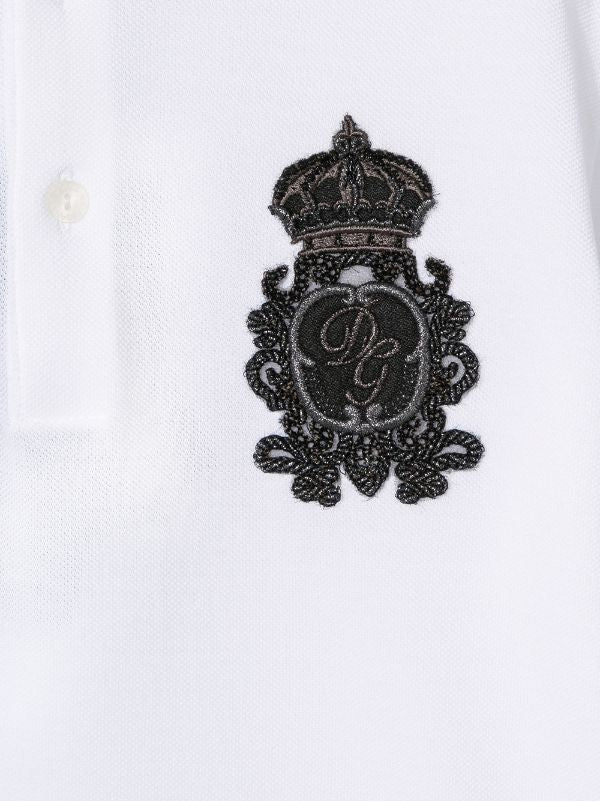 DOLCE & GABBANA KIDS Boys Embroidered Patch Polo Shirt White/Black - MAISONDEFASHION.COM