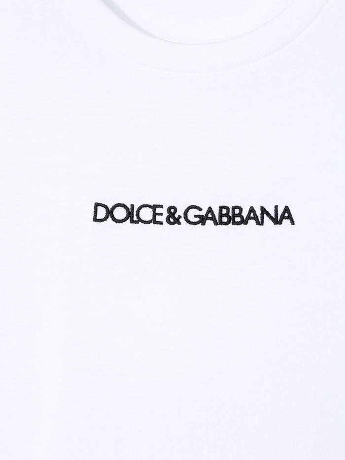 DOLCE & GABBANA KIDS Boys Logo-embroidered Cotton T-shirt White - MAISONDEFASHION.COM