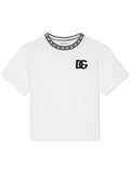 DOLCE & GABBANA KIDS Boys Logo Embroidered T-Shirt Optical White - MAISONDEFASHION.COM