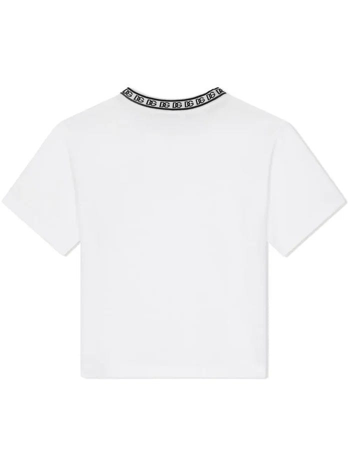 DOLCE & GABBANA KIDS Boys Logo Embroidered T-Shirt Optical White - MAISONDEFASHION.COM