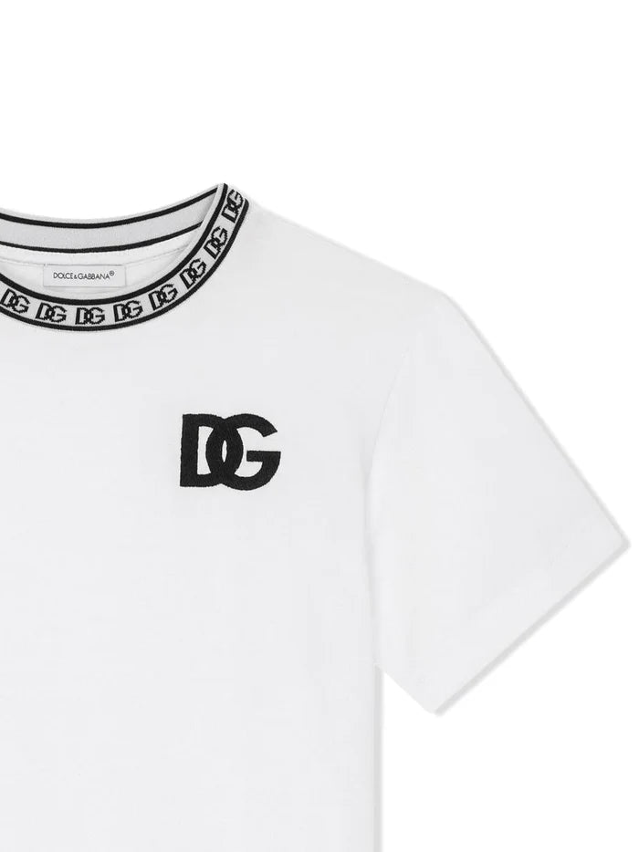 DOLCE & GABBANA KIDS Boys Logo Embroidered T-Shirt Optical White - MAISONDEFASHION.COM