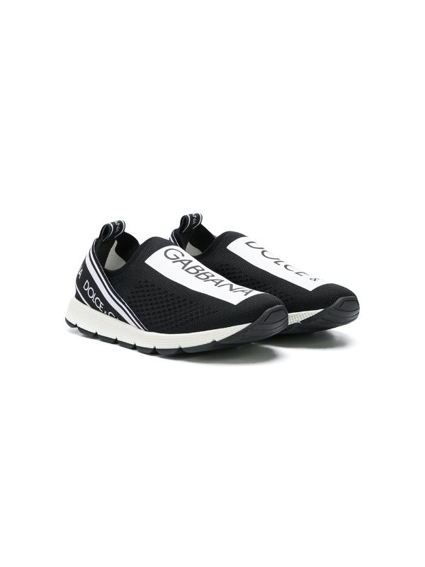 DOLCE & GABBANA KIDS Boys Logo-print Sock-style Sneakers Black/White - MAISONDEFASHION.COM