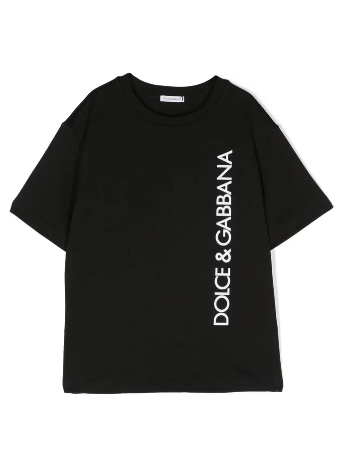 DOLCE & GABBANA KIDS Boys Logo Print T-Shirt Black/White - MAISONDEFASHION.COM