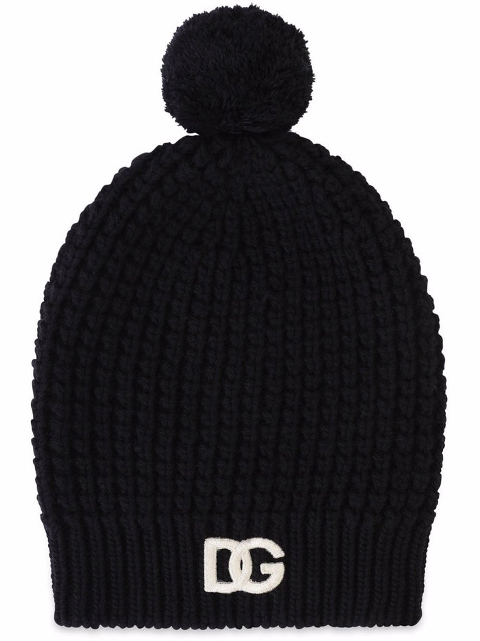 DOLCE & GABBANA KIDS Chunky knit wool beanie Black - MAISONDEFASHION.COM