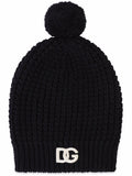 DOLCE & GABBANA KIDS Chunky knit wool beanie Black - MAISONDEFASHION.COM