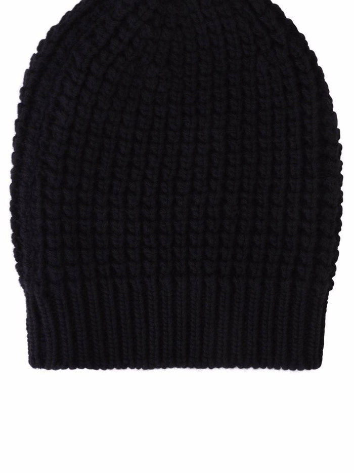 DOLCE & GABBANA KIDS Chunky knit wool beanie Black - MAISONDEFASHION.COM