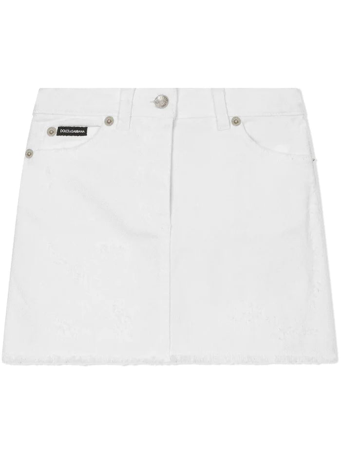 DOLCE & GABBANA KIDS Denim Skirt White - MAISONDEFASHION.COM