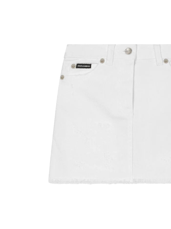 DOLCE & GABBANA KIDS Denim Skirt White - MAISONDEFASHION.COM