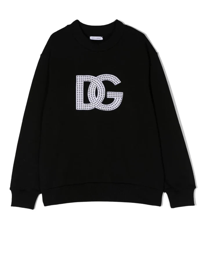 DOLCE & GABBANA KIDS DG Studded Logo Sweatshirt Black - MAISONDEFASHION.COM