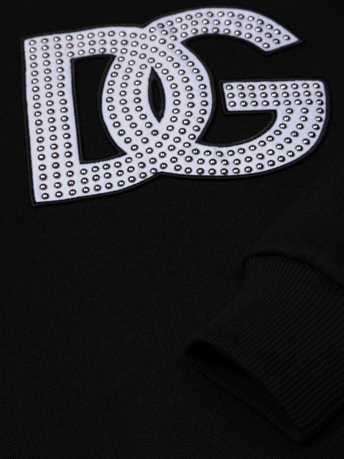 DOLCE & GABBANA KIDS DG Studded Logo Sweatshirt Black - MAISONDEFASHION.COM