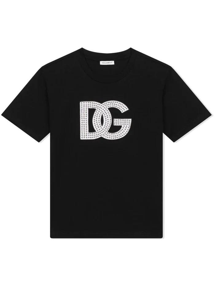 DOLCE & GABBANA KIDS DG Studded Logo T-Shirt Black - MAISONDEFASHION.COM