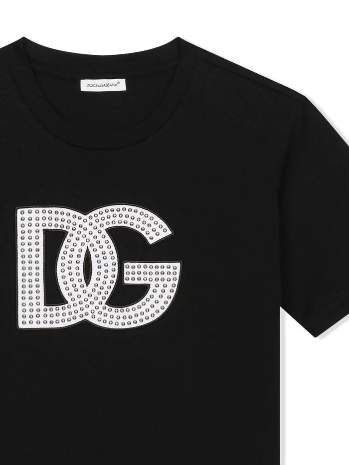 DOLCE & GABBANA KIDS DG Studded Logo T-Shirt Black - MAISONDEFASHION.COM