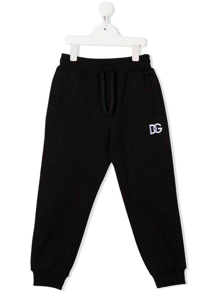DOLCE & GABBANA KIDS Embroidered Logo Track Pants Black - MAISONDEFASHION.COM