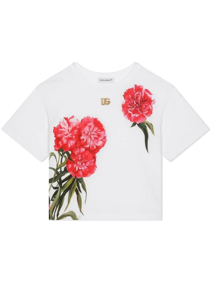 DOLCE & GABBANA KIDS Floral-print Cotton T-shirt White/Pink - MAISONDEFASHION.COM