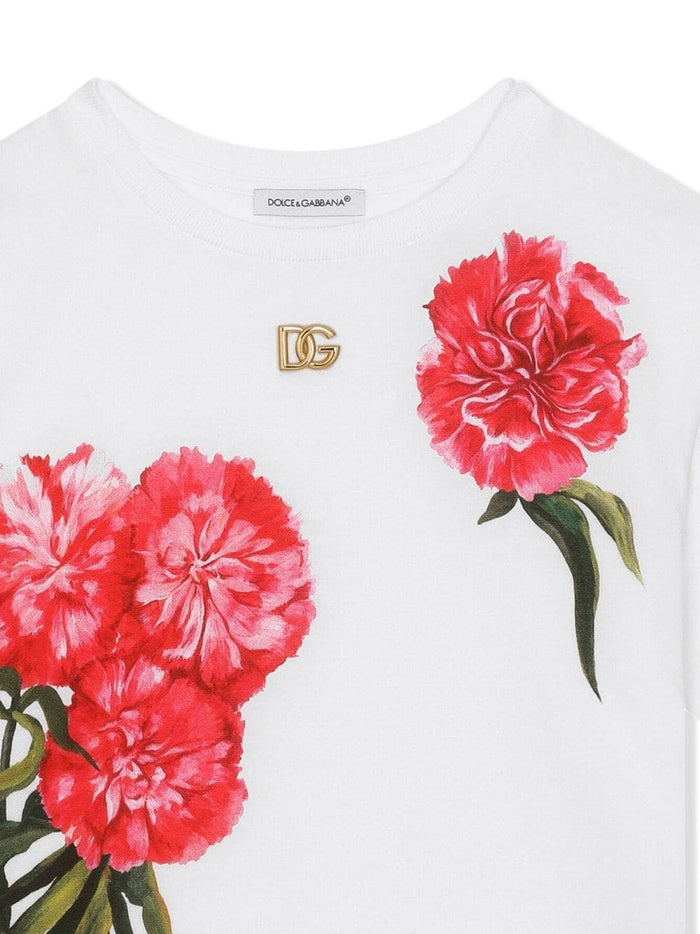 DOLCE & GABBANA KIDS Floral-print Cotton T-shirt White/Pink - MAISONDEFASHION.COM