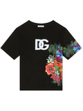 DOLCE & GABBANA KIDS Floral Print T-Shirt Black - MAISONDEFASHION.COM