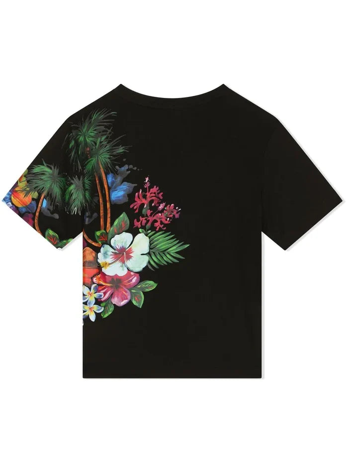 DOLCE & GABBANA KIDS Floral Print T-Shirt Black - MAISONDEFASHION.COM