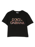 DOLCE & GABBANA KIDS Girls Floral Print T-Shirt Black/Multi - MAISONDEFASHION.COM