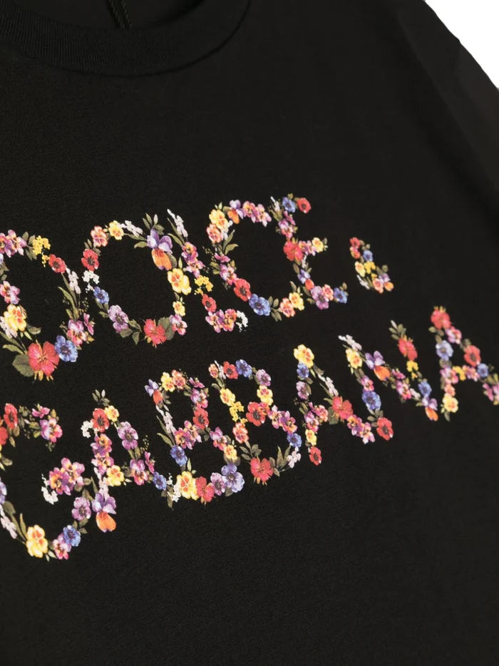 DOLCE & GABBANA KIDS Girls Floral Print T-Shirt Black/Multi - MAISONDEFASHION.COM