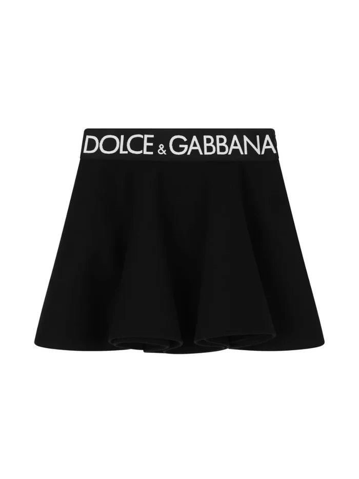 DOLCE & GABBANA KIDS Girls Logo Waist-Band Coton Skirt Black - MAISONDEFASHION.COM