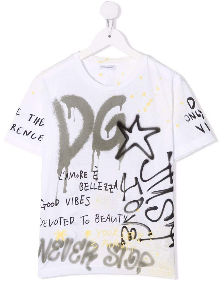 DOLCE & GABBANA KIDS Graffiti-print T-shirt White - MAISONDEFASHION.COM