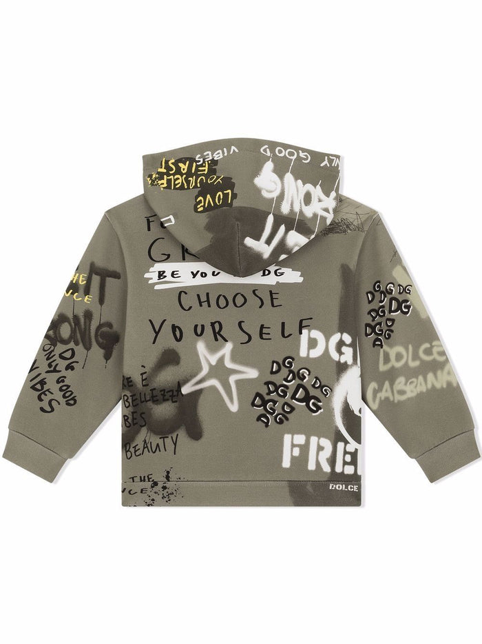 DOLCE & GABBANA KIDS Graffiti-print zip-front hoodie Green - MAISONDEFASHION.COM