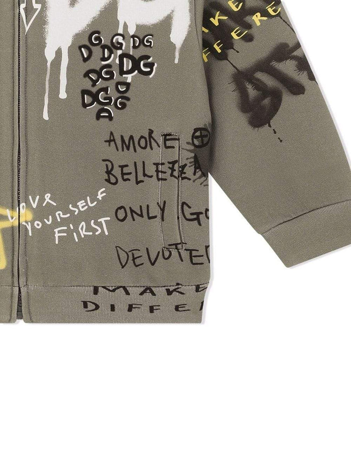 DOLCE & GABBANA KIDS Graffiti-print zip-front hoodie Green - MAISONDEFASHION.COM