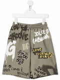 DOLCE & GABBANA KIDS Graffiti skate print Shorts Green - MAISONDEFASHION.COM