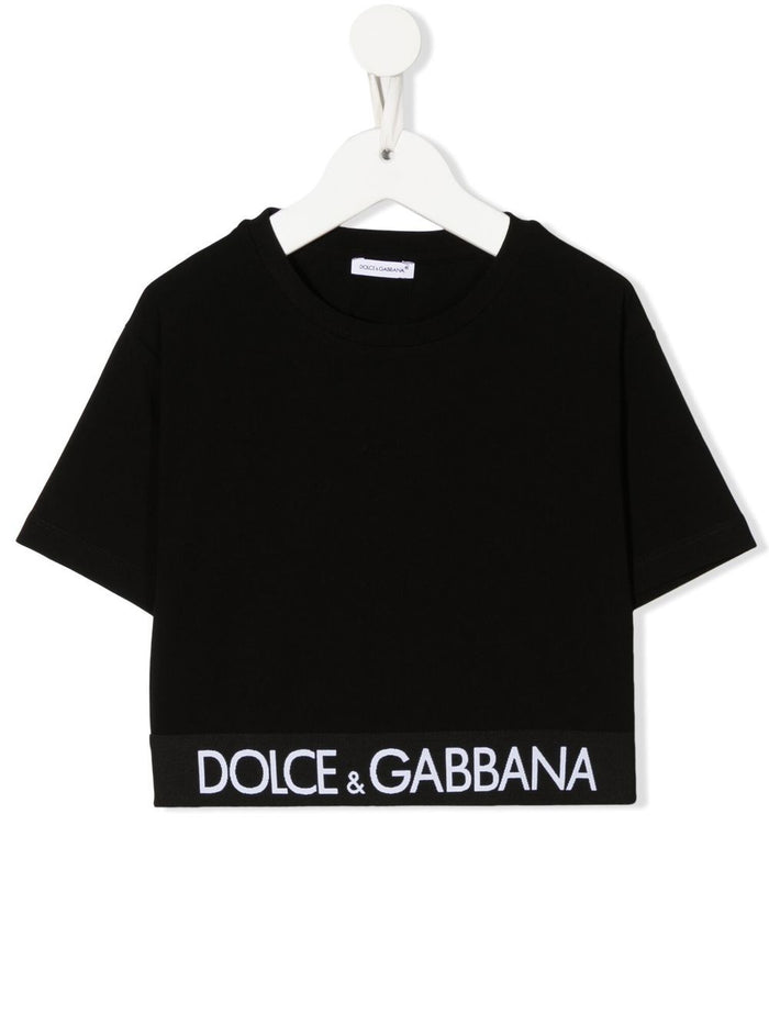 DOLCE & GABBANA KIDS Logo-band Crop T-shirt Black - MAISONDEFASHION.COM