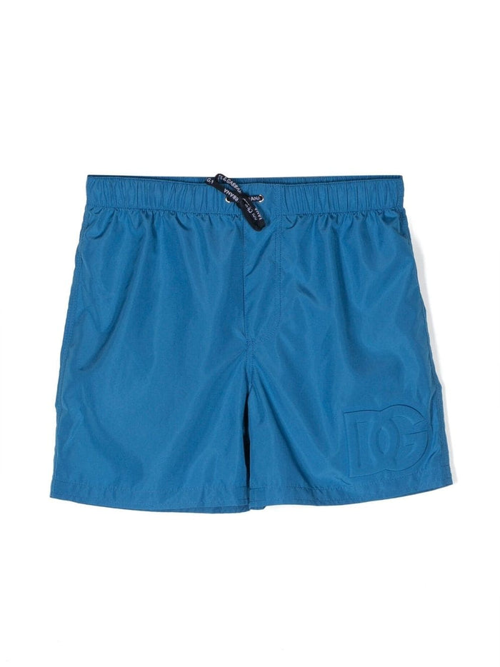 DOLCE & GABBANA KIDS Logo Embossed Shorts Blue - MAISONDEFASHION.COM