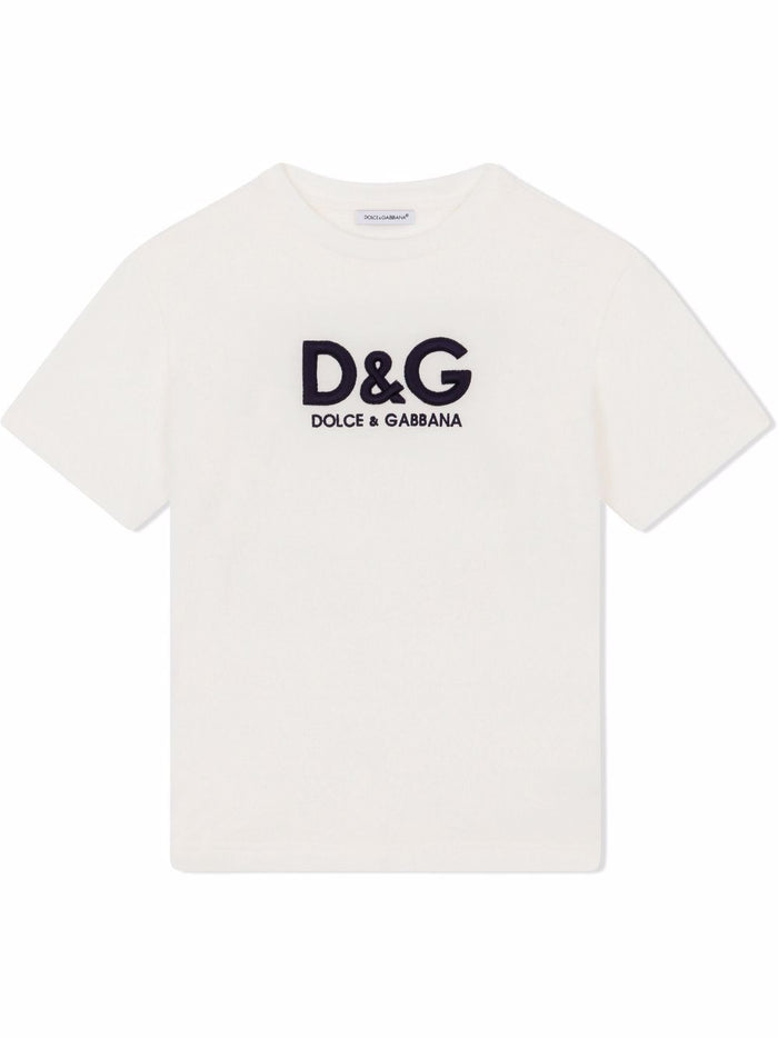 DOLCE & GABBANA KIDS Logo-embroidered cotton T-shirt White - MAISONDEFASHION.COM