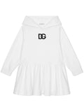 DOLCE & GABBANA KIDS Logo Embroidered Hooded Dress White - MAISONDEFASHION.COM