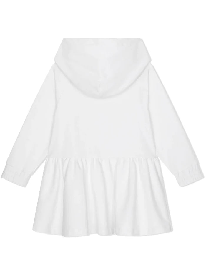 DOLCE & GABBANA KIDS Logo Embroidered Hooded Dress White - MAISONDEFASHION.COM