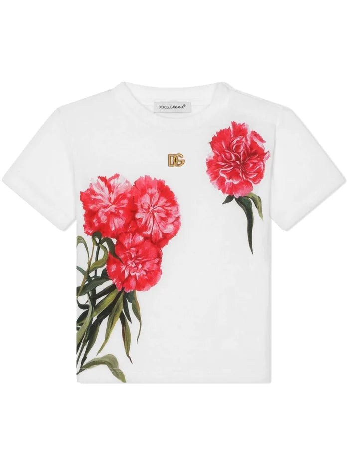 DOLCE & GABBANA KIDS Logo Floral Print T-Shirt White - MAISONDEFASHION.COM