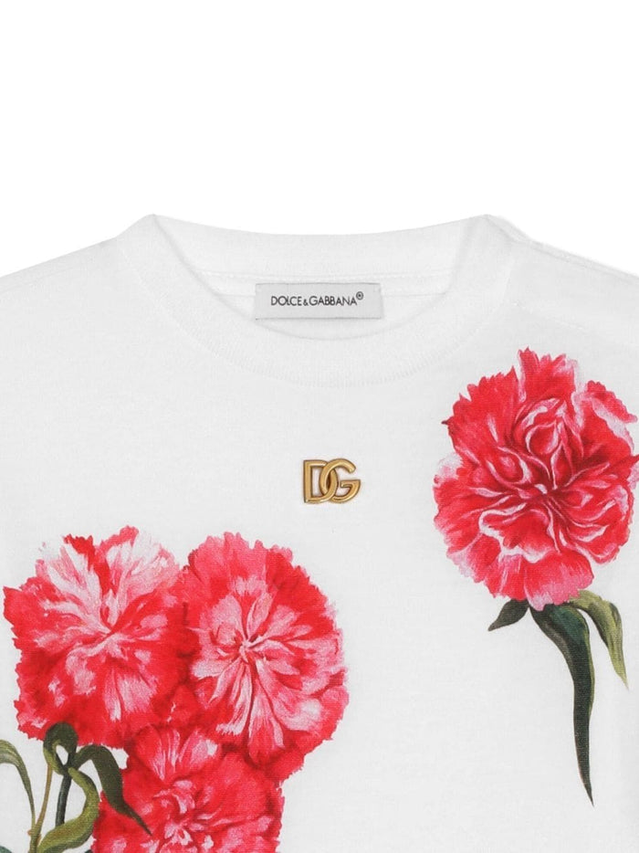 DOLCE & GABBANA KIDS Logo Floral Print T-Shirt White - MAISONDEFASHION.COM