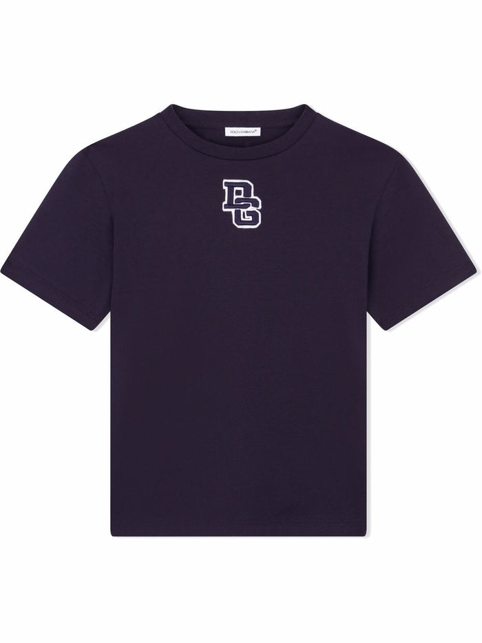 DOLCE & GABBANA KIDS Logo-patch cotton T-shirt Navy - MAISONDEFASHION.COM