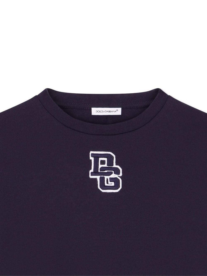 DOLCE & GABBANA KIDS Logo-patch cotton T-shirt Navy - MAISONDEFASHION.COM