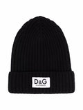 DOLCE & GABBANA KIDS Logo-patch ribbed beanie Black - MAISONDEFASHION.COM