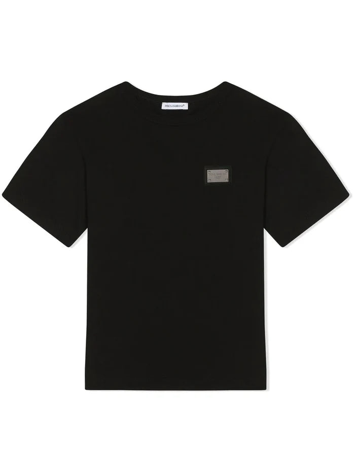 DOLCE & GABBANA KIDS Logo-plaque Cotton T-shirt Black - MAISONDEFASHION.COM