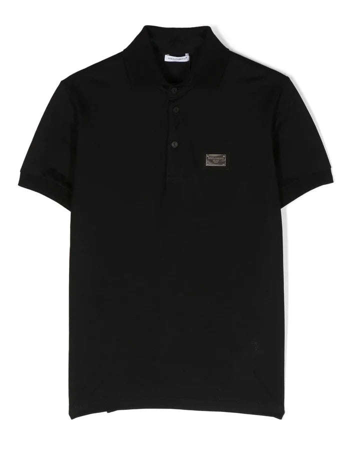 DOLCE & GABBANA KIDS Logo Plaque Polo Shirts Black - MAISONDEFASHION.COM