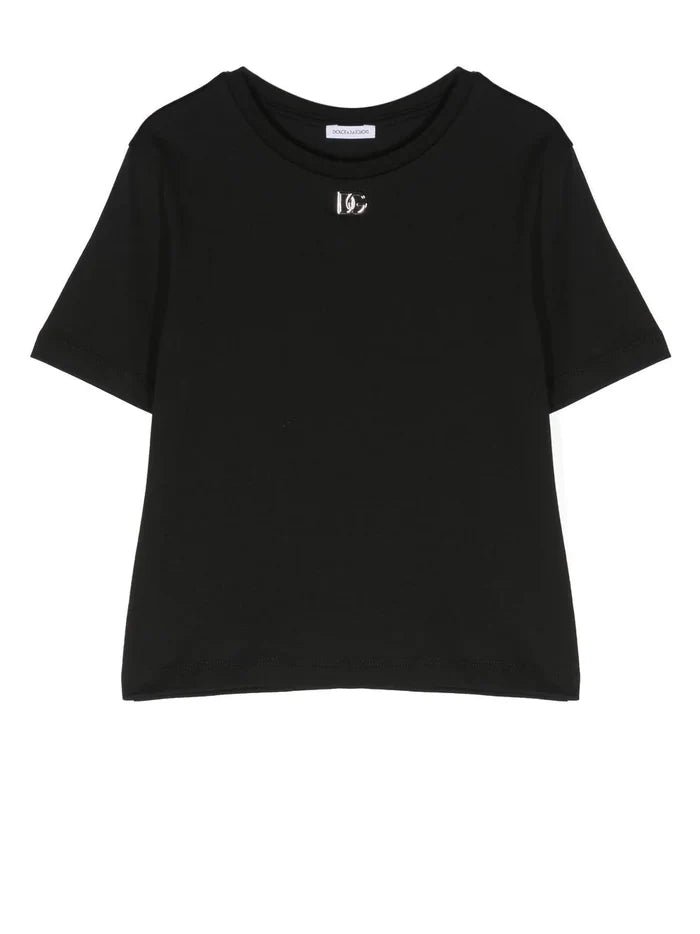 DOLCE & GABBANA KIDS Logo-plaque Short-sleeved T-shirt Black - MAISONDEFASHION.COM